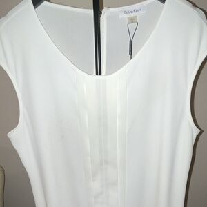 Calvin Klein Women's XL White Solid Chiffon Pleated Sleeveless Zip Blouse